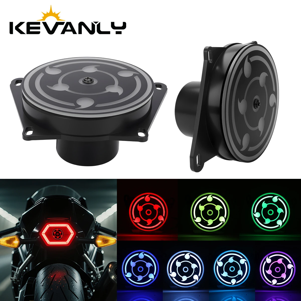 

3-дюймовый универсальный мотоциклетный светодиодный вращающийся колесный светильник с глазами, задний фонарь RGB, светодиодный светильник для номерного знака, автомбильная противотуманная фара, украшение