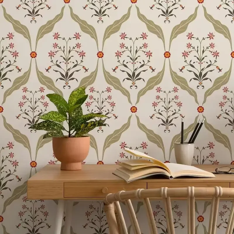 carta-da-parati-crema-con-motivo-floreale-adesiva-e-rimovibile-murale-dipinto-a-mano-con-fiori-geometrici-autoadesiva-o-carta-tradizionale