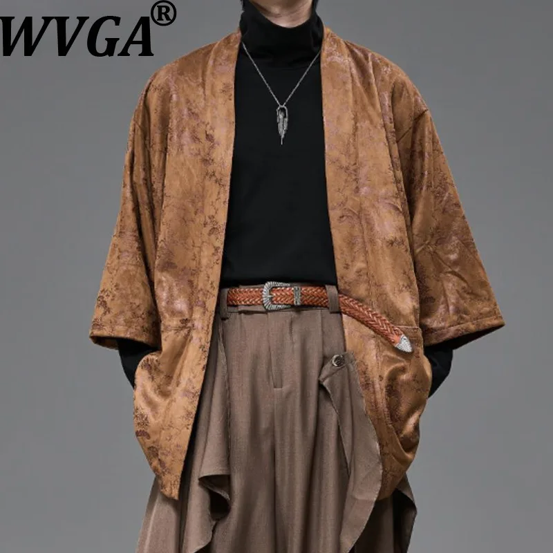 

WVGA весенне-осенние новые мужские куртки средней длины с принтом, нишевые шикарные повседневные кардиганы без воротника в стиле Ямамото, пальто Ins W14301