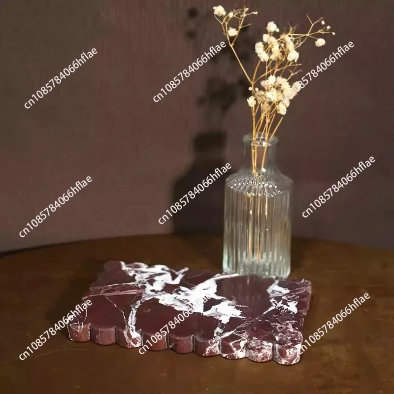 Light luxury Advanced Creativity Purple Red  Natural Marble Tray Living Room Desktop Decoration ornaments Jewelry Storage Tray