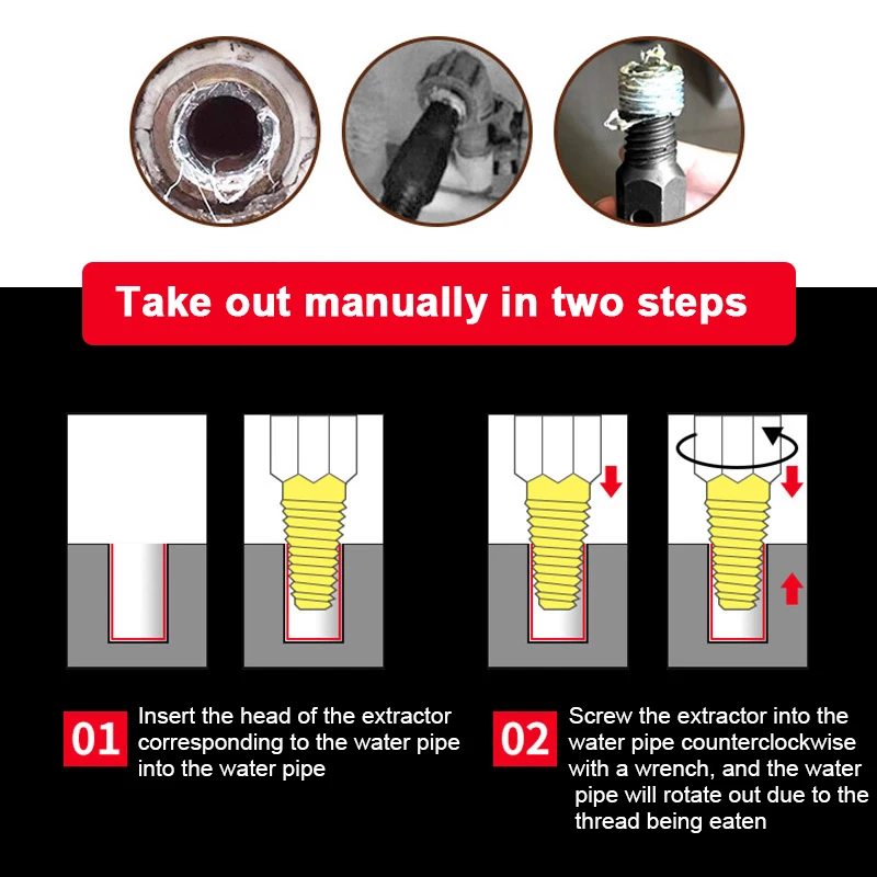 Torneira do extrator de arame quebrado Parafusos danificados Removedor de tubulação de arame Tubo de água de cabeça dupla Torneira de válvula