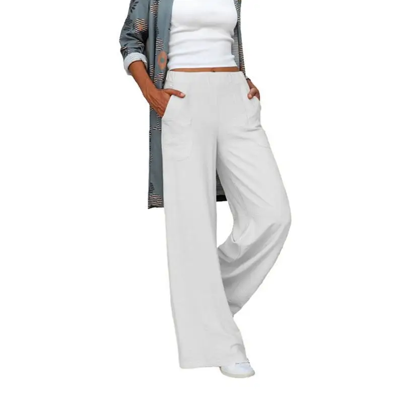 Oversized Women's Casual Pants with a Hanging Feel Solid Color Elastic Waist Loose Fit Wide Leg Pants