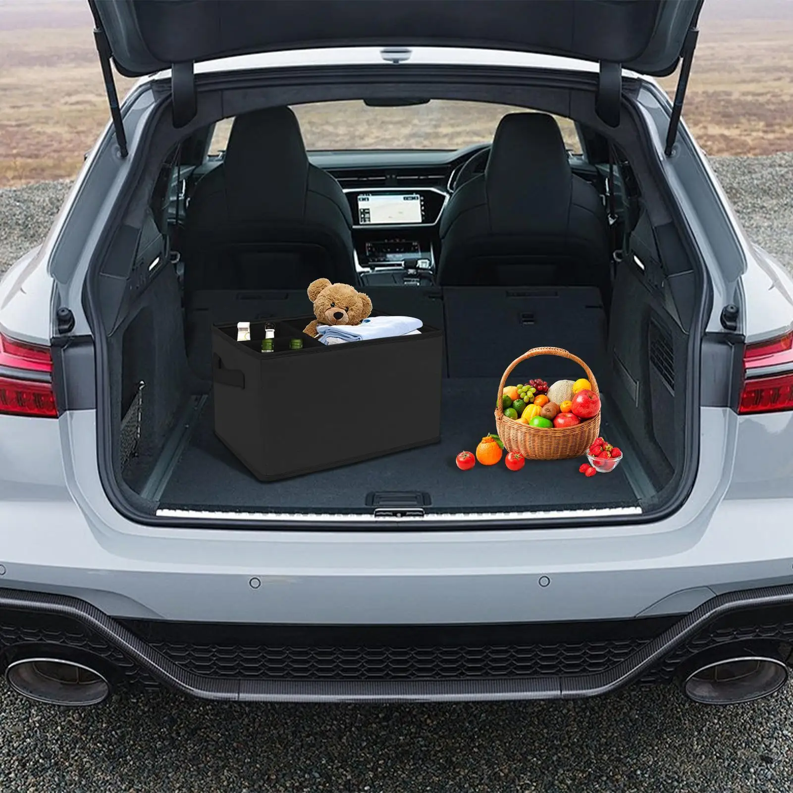 

Car Storage Box Foldable Storage For Car Accessories Space-Saving Foldable Leather Bin No Lid Holder For Van Truck Driver