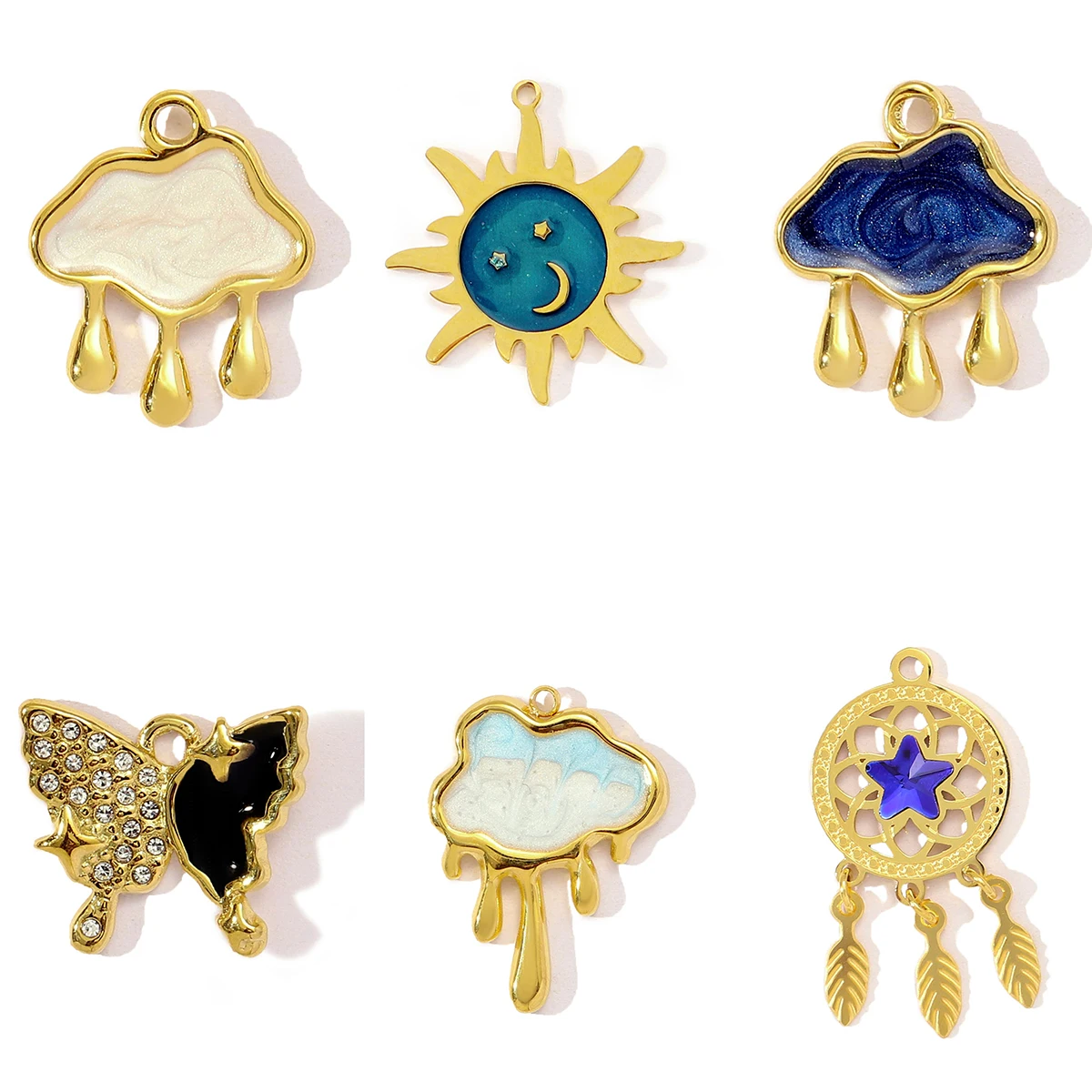 

3Pcs/Lot Stainless Steel Butterfly Sun Charms Enamel Cloud Pendants For DIY Making Bracelet Necklace Jewelry Accessory Wholesale