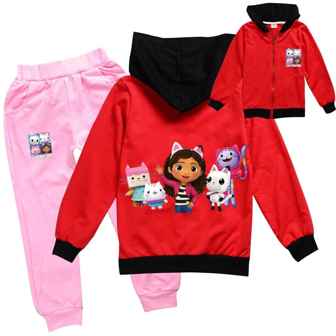 Ropa de casa de muñecas Gabby para niños, jersey de Chat Gabby, chaquetas con capucha y cremallera, pantalones, conjuntos de 2 uds., chándales de dibujos animados para adolescentes y niños