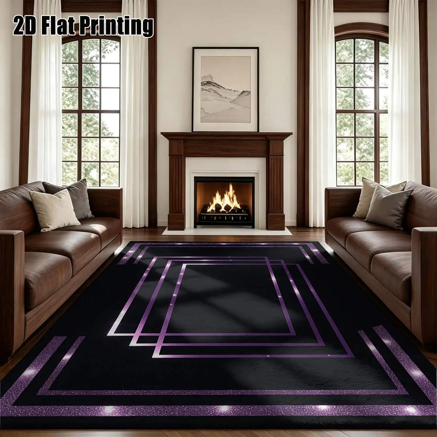 1Pc 2D Printed Purple Geometric Line Pattern Carpet: Modern Simple Instagram/European Style Floor Mat, Home Decor, Multi-Size, Machine Washable, Suitable for Entrance, Dining Room, Foyer, Bedroom, Living Room