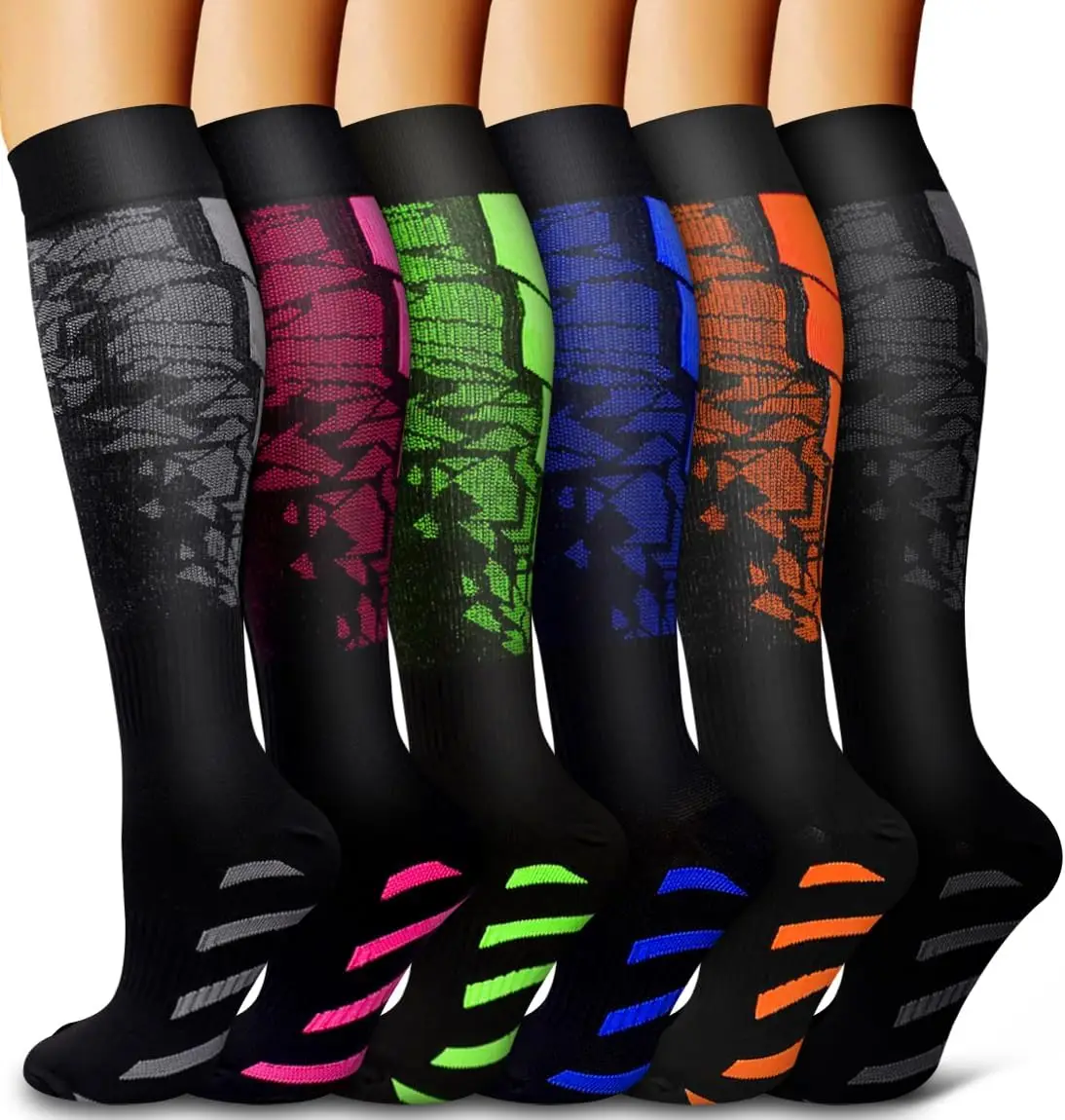 

6-Pack Copper Compression Socks for Women & Men - Ideal for Running, Nursing, and Athletic Support