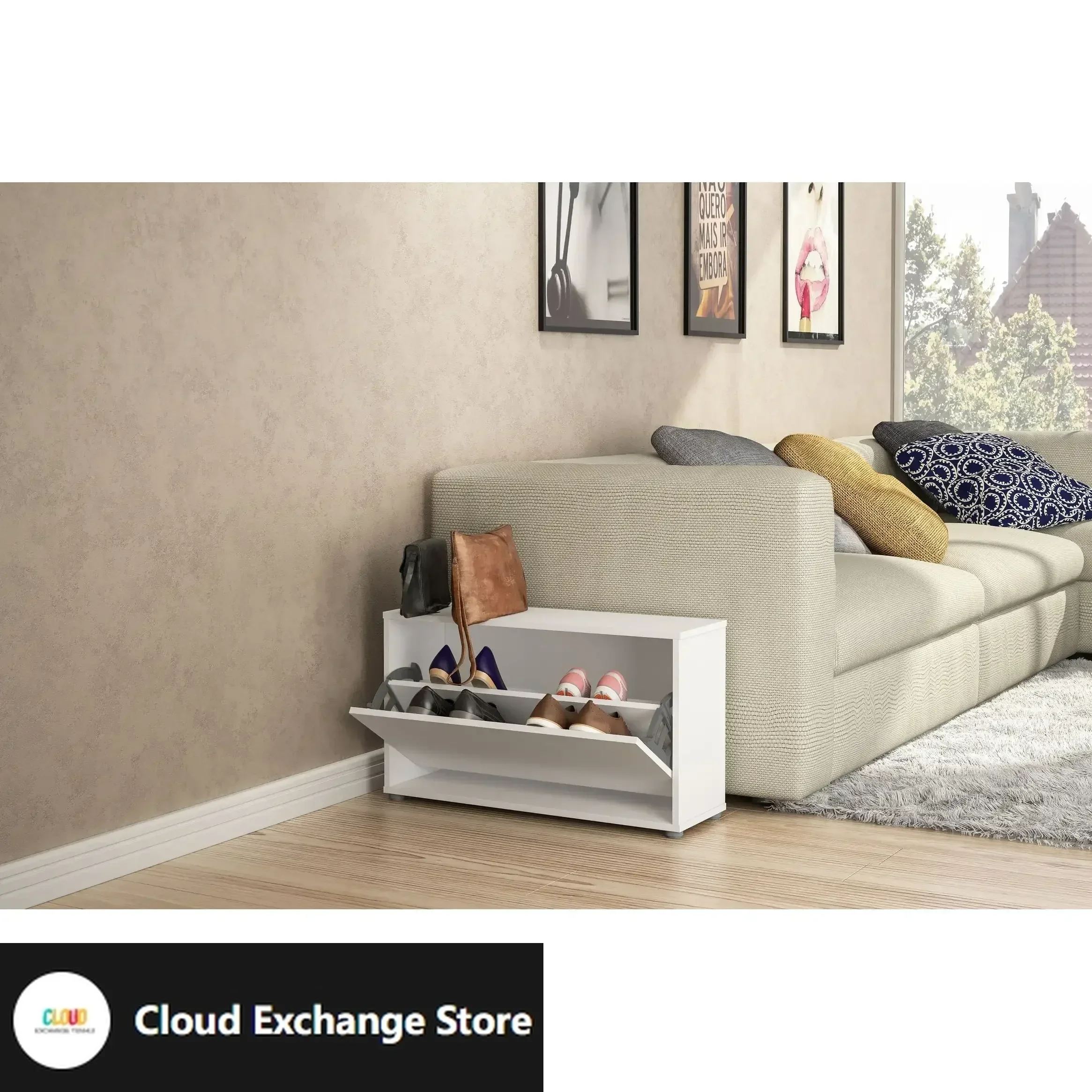 

White Shoe Storage Cabinet for 8 Pairs of Shoes