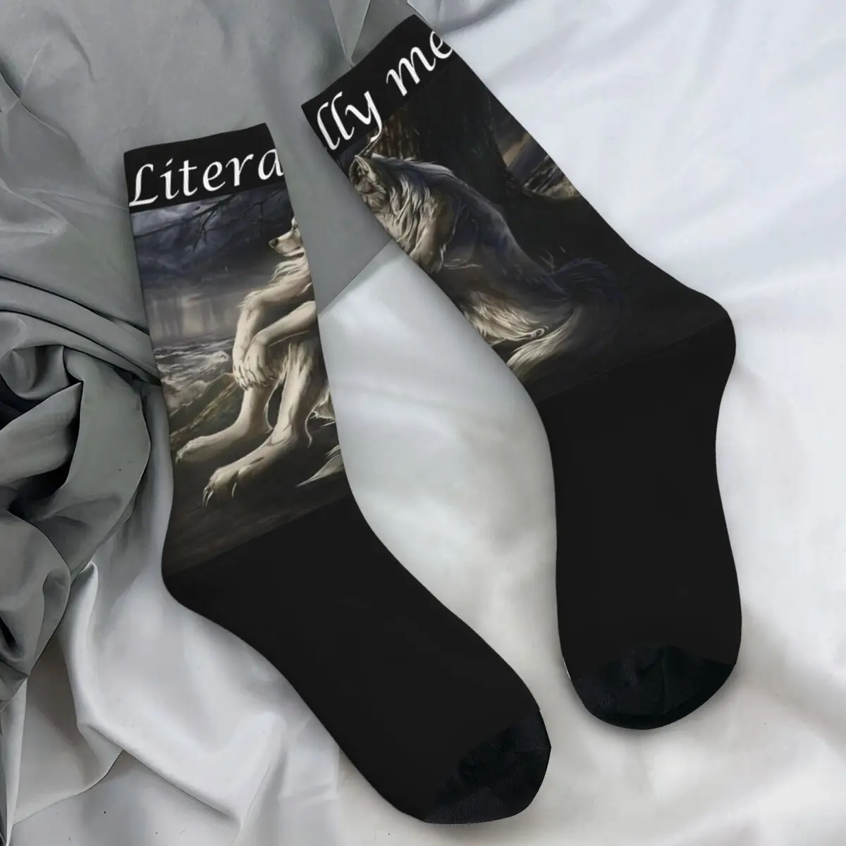 Literally Me Socks wolf sitting Kawaii Stockings Adults Men Comfortable Climbing Socks Autumn Pattern Anti Sweat Socks