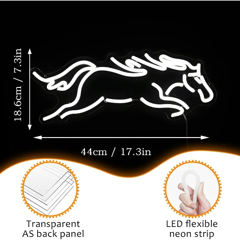 XM Horse Neon Dimmable LED Sign Horse Glowing Sign Art for Wall Decoration Men's Cave Bar Office Zoo Decoration USB Powered