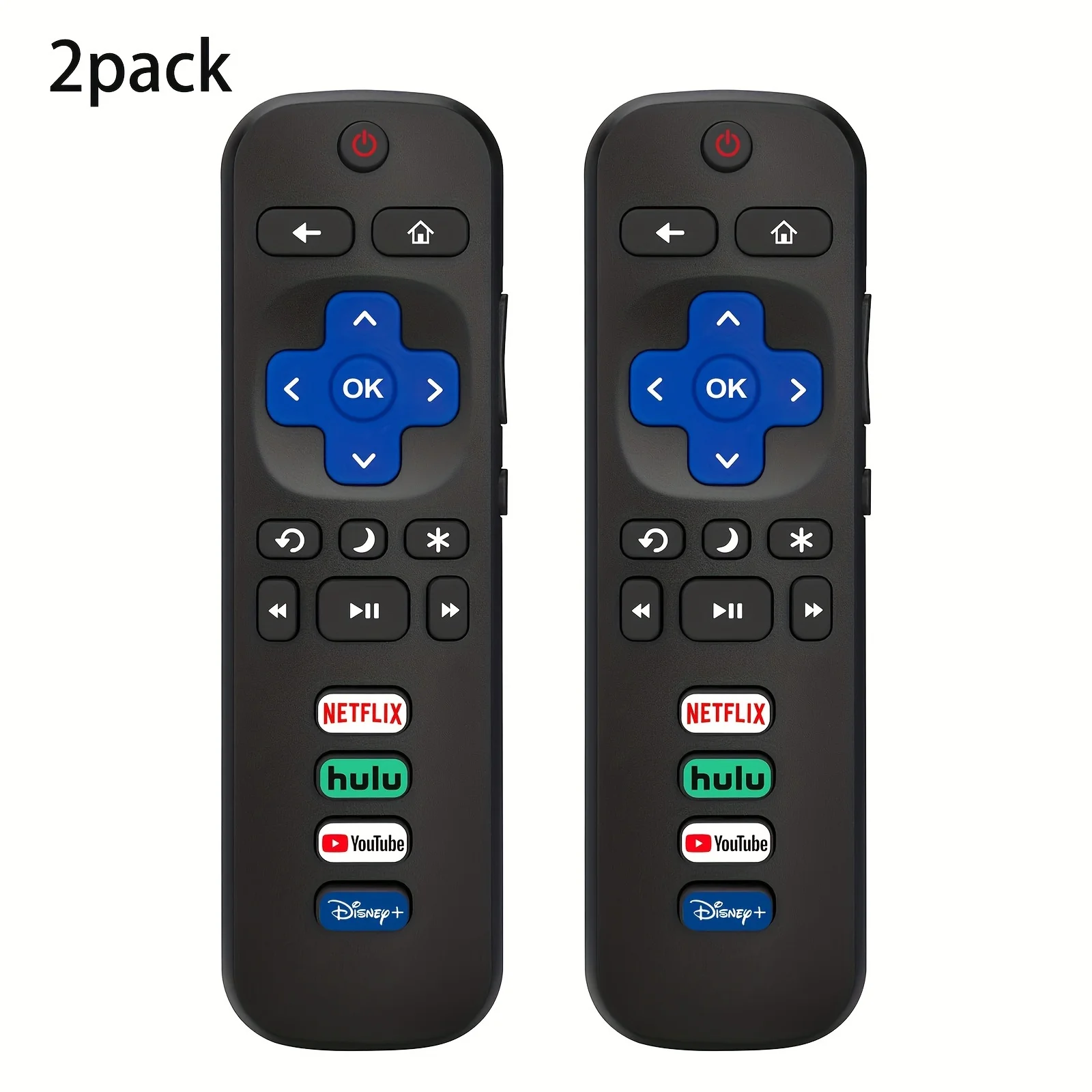 2 remote controls compatible with TCL Roku/Hisense Roku/Onn Roku/Philips Roku smart TV (not applicable to RokuStick and box)