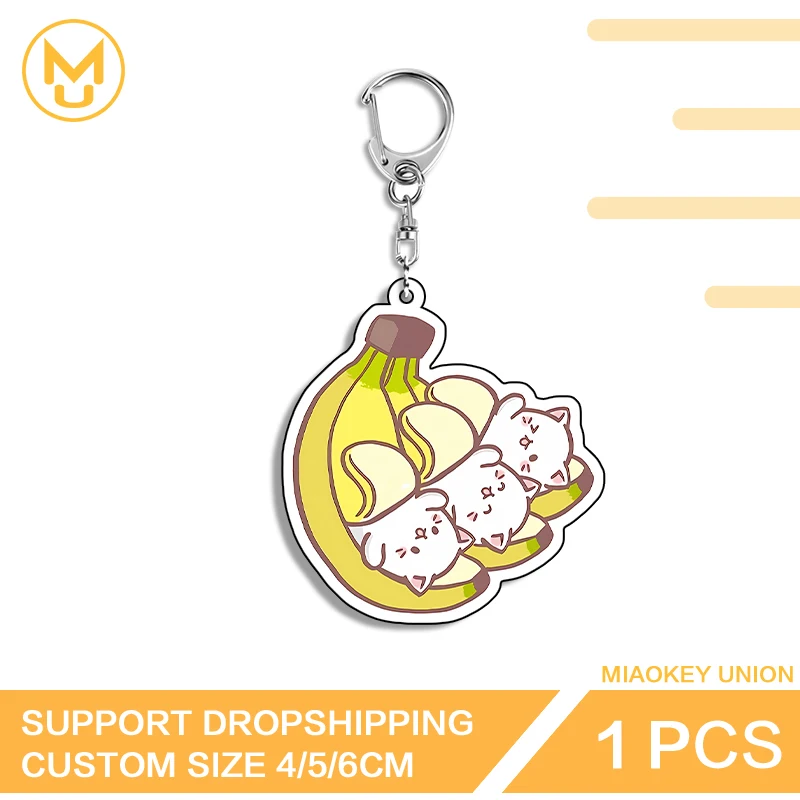Banana Cat Trendy Amusing Waterproof Double Sided Key Chains Lobster Clasp Enchanting Interesting Suitable For Lover Couple