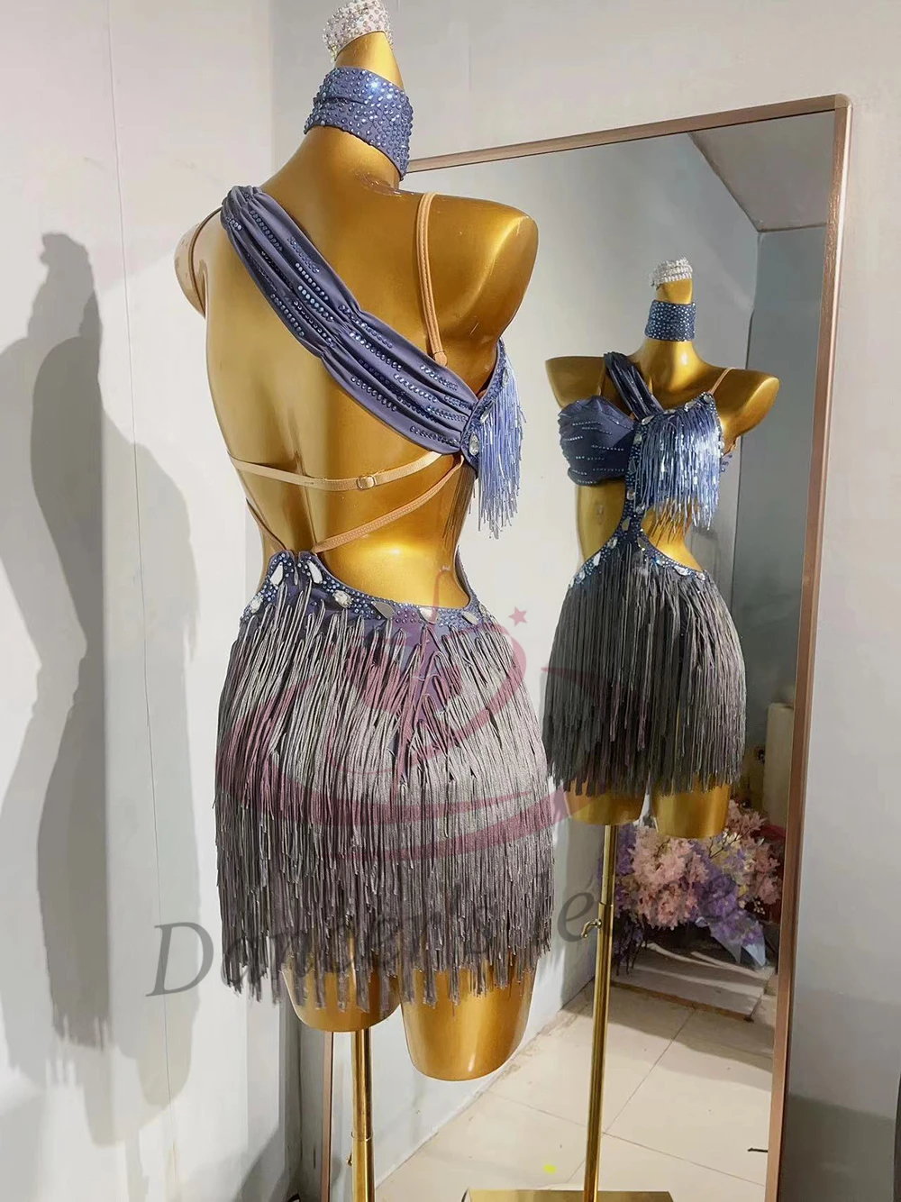 Dança latina adulto crianças vestido ab pedra high-end personalizado oco borla suspender precisamente tango roupas femininas