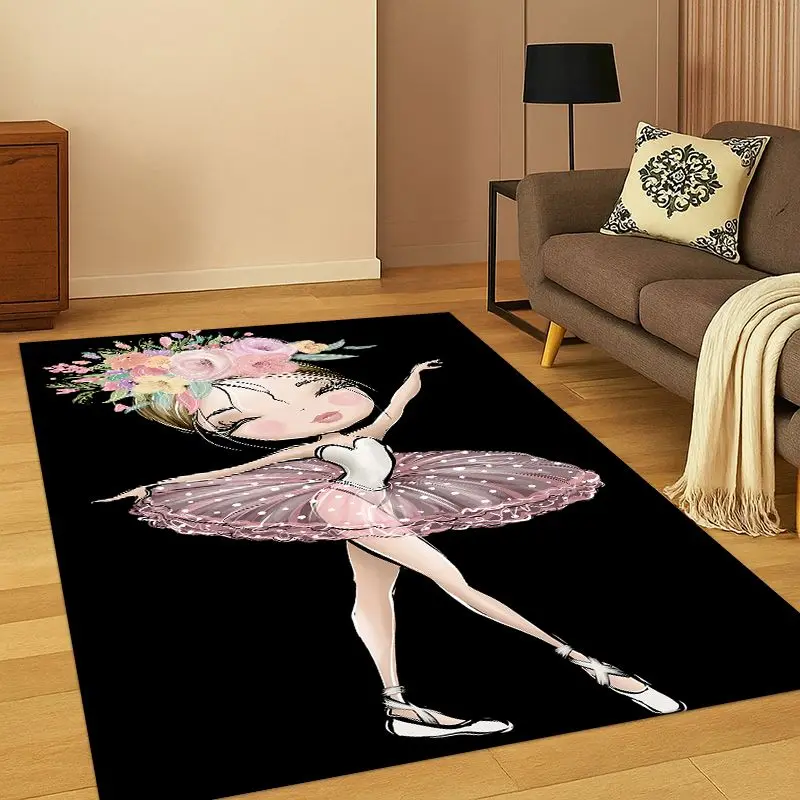 Cartoon Ballet Cute Girl Ballerina Carpet Rug for Bedroom Living Room Sofa Playroom Doormat Home Decor, Area Rug Non-slip
