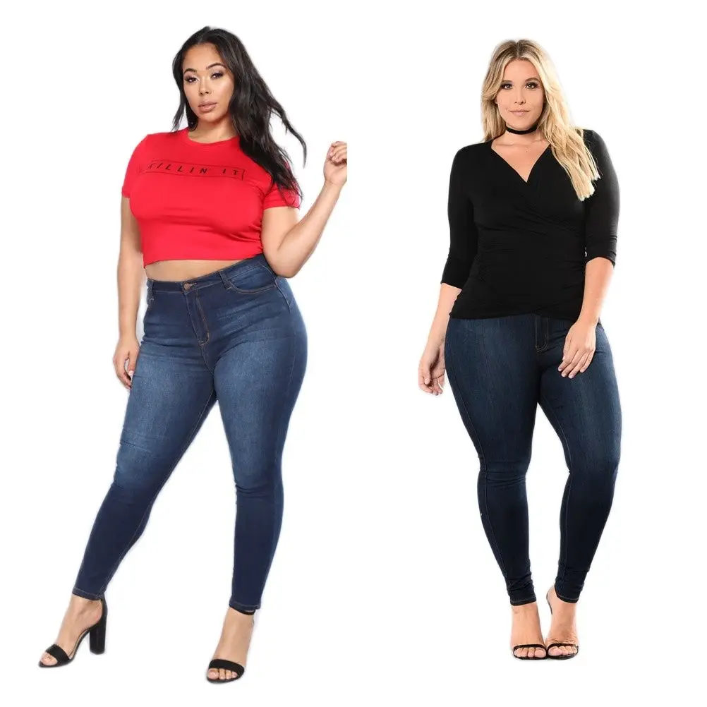 

2022 New Plus Size Jeans For Women High Waist Stretch Slim Skinny Denim Pencil Pants Fashion Casual Trousers Clothing L-5XL