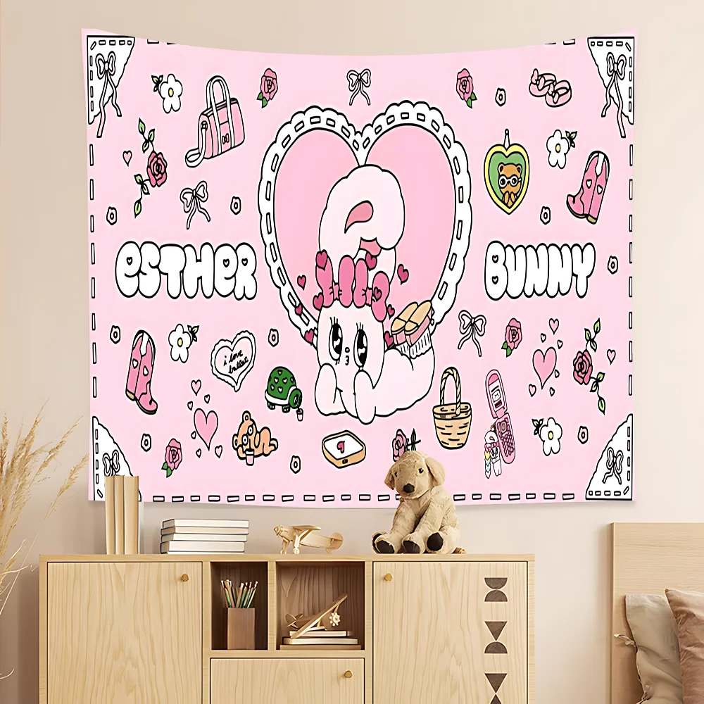 

Esther Bunny Long Game Theme Background Cloth Happy Birthday Party Baby Shower Supplies Decoration Banner Shooting Props