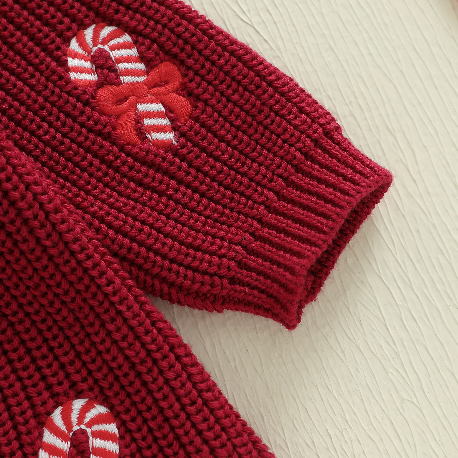 طفلة عيد الميلاد سترة رومبير رسالة قصب الحلوى التطريز جولة الرقبة طويلة الأكمام متماسكة بذلة ل 0-18 أشهر