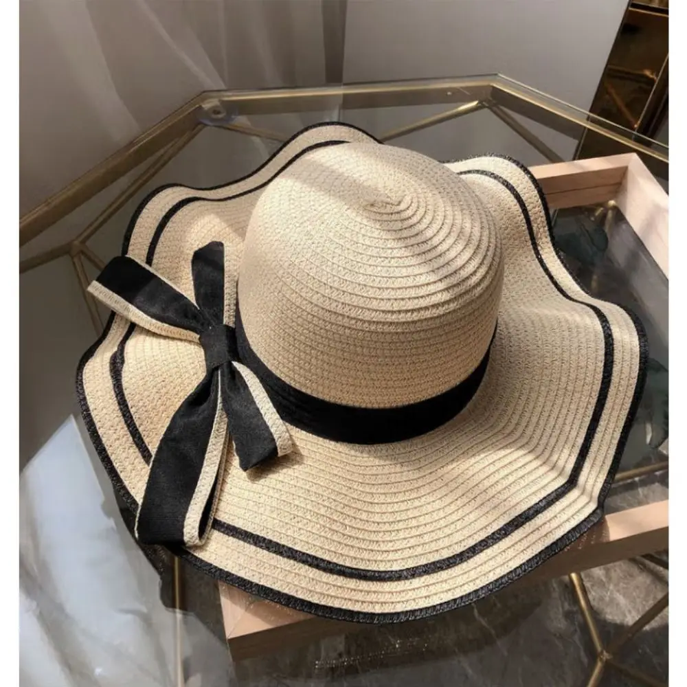 2024 Summer Women Sun Hat Casual Foldable Bowtie Fisherman Hat Straw Hat UV Protect Travel Beach Hat