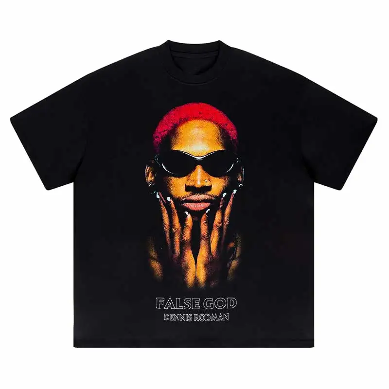 Tideshec Cool Men Cotton DennisRodman Portrait T Shirt Short Sleeve Crew Neck Graphic Fashion T-Shirts Hip Hop Streetwear Tee