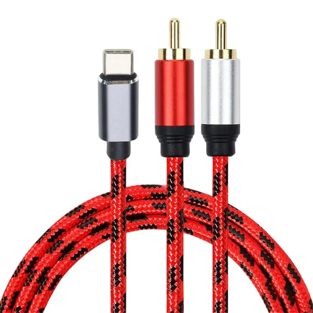 Nku USB Type-C Male To R/L 2RCA Jack Audio Cable Built-in DAC Chip for USB-C SmartPhone Tablet Home Theater Amplifier TV Speaker