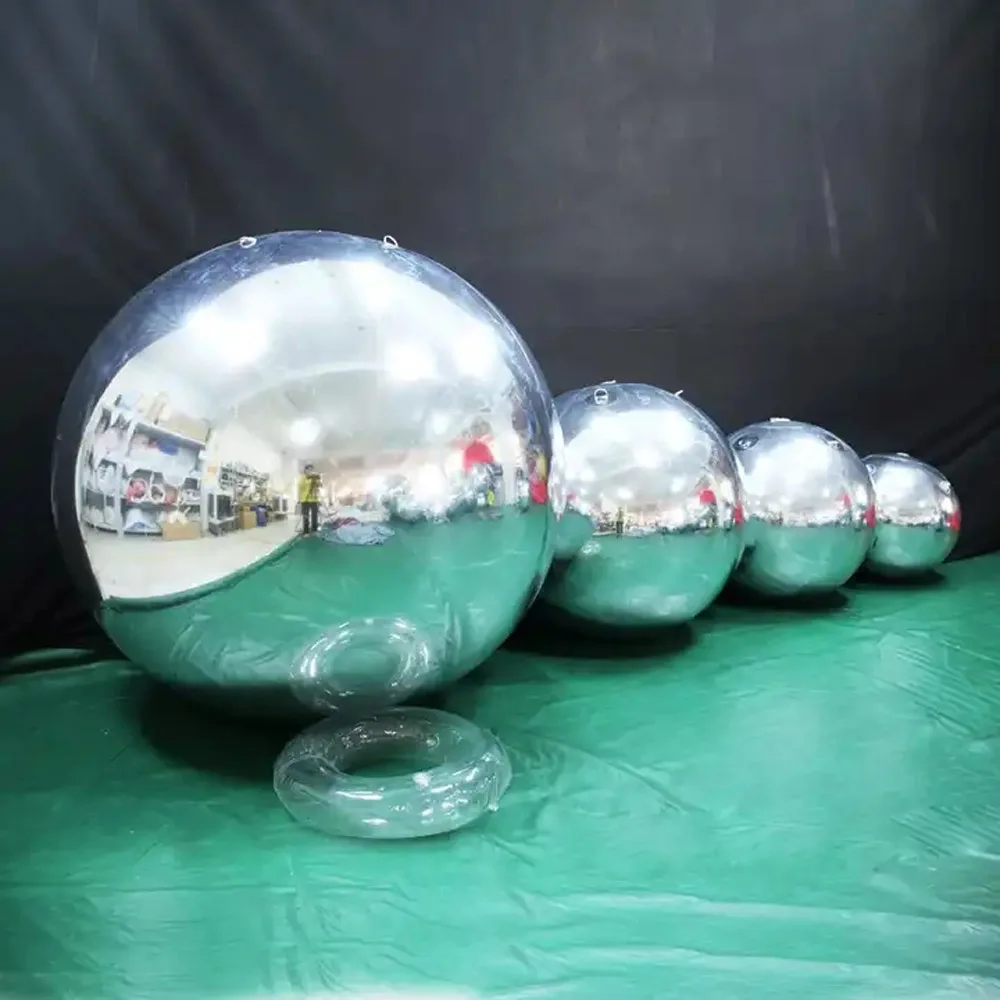 1 Set Silver Inflatable Mirror Ball Big Shinny Balls PVC Disco Ornaments Giant Mirror Balloon For Nightclub Party Wedding Decor