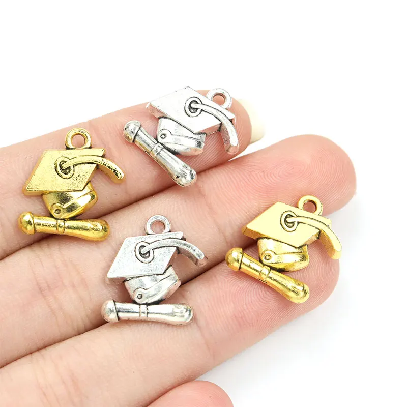 20pcs Graduation Theme Bachelor Cap&Acceptance Letter Charms For Jewelry Gift Making DIY Necklace Bracelet Retro Alloy Pendants