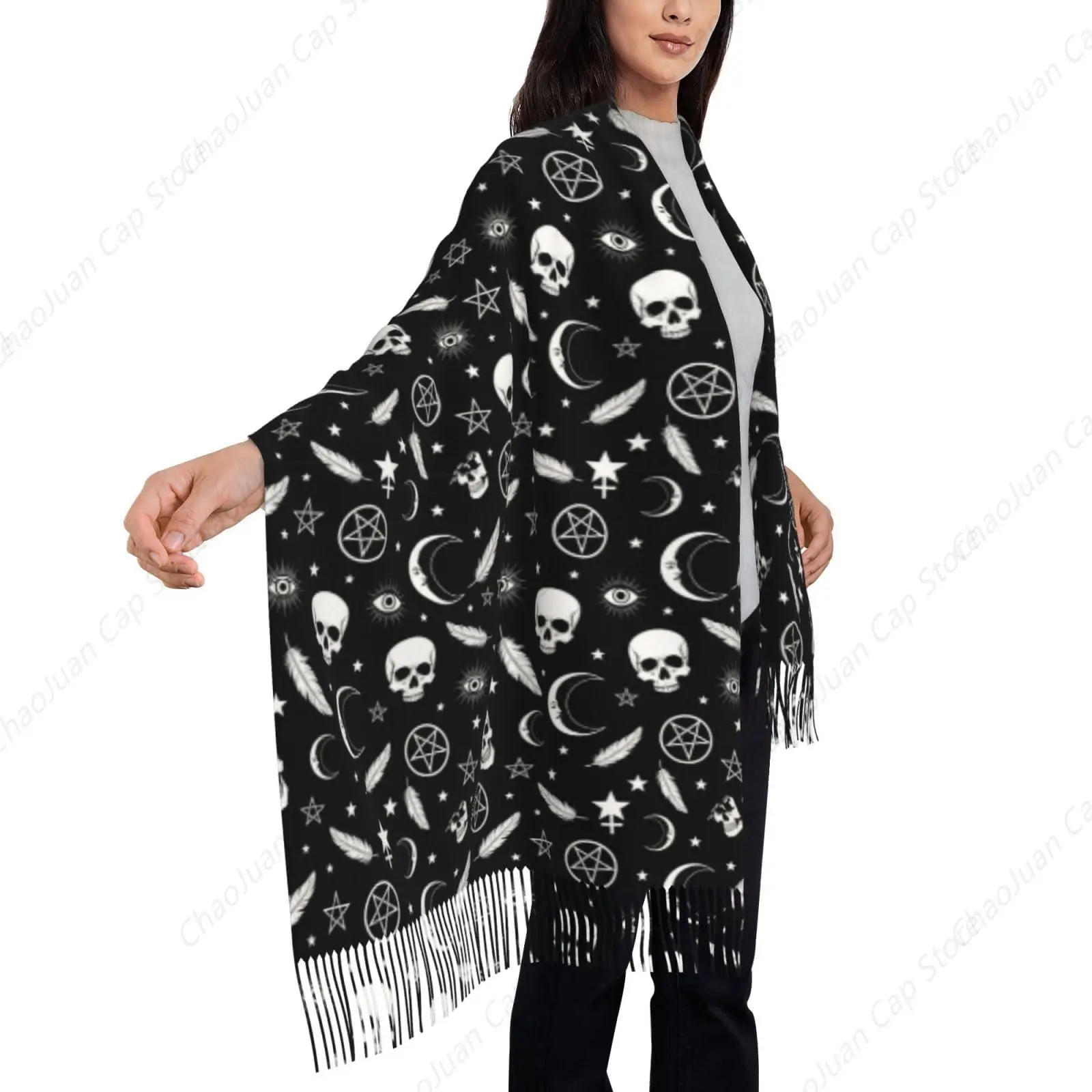 

Women's Scarf Goth Raven Crow Skull Moon Star Gothic Witch Magic Spirit Board Pashmina Shawls and Wraps for Evening Dress Brides