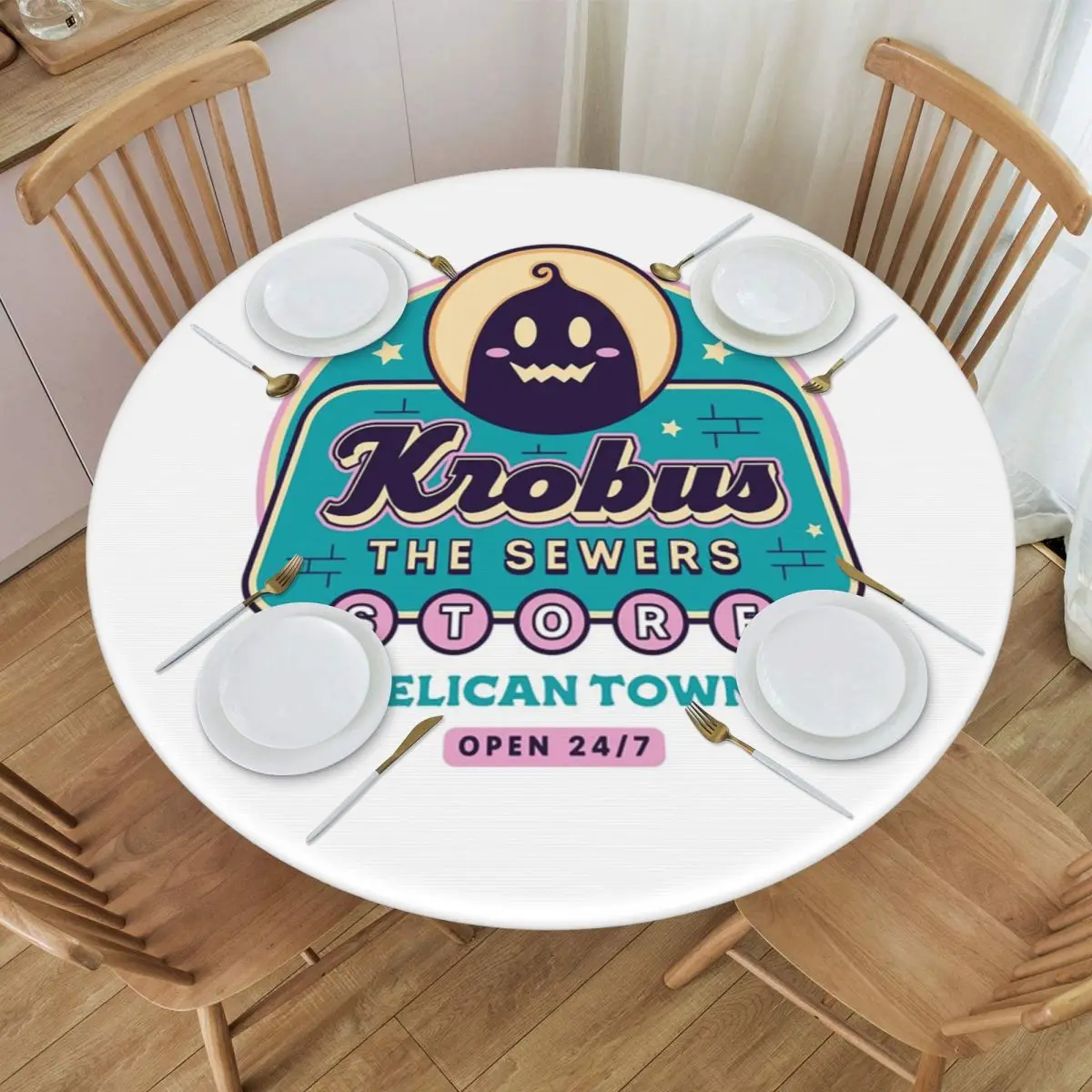 Krobus The Sewers Merchant Stardew Valley Waterproof Round Tablecloth Oilproof Table Cloth for Kitchen Events Dining Table Cover