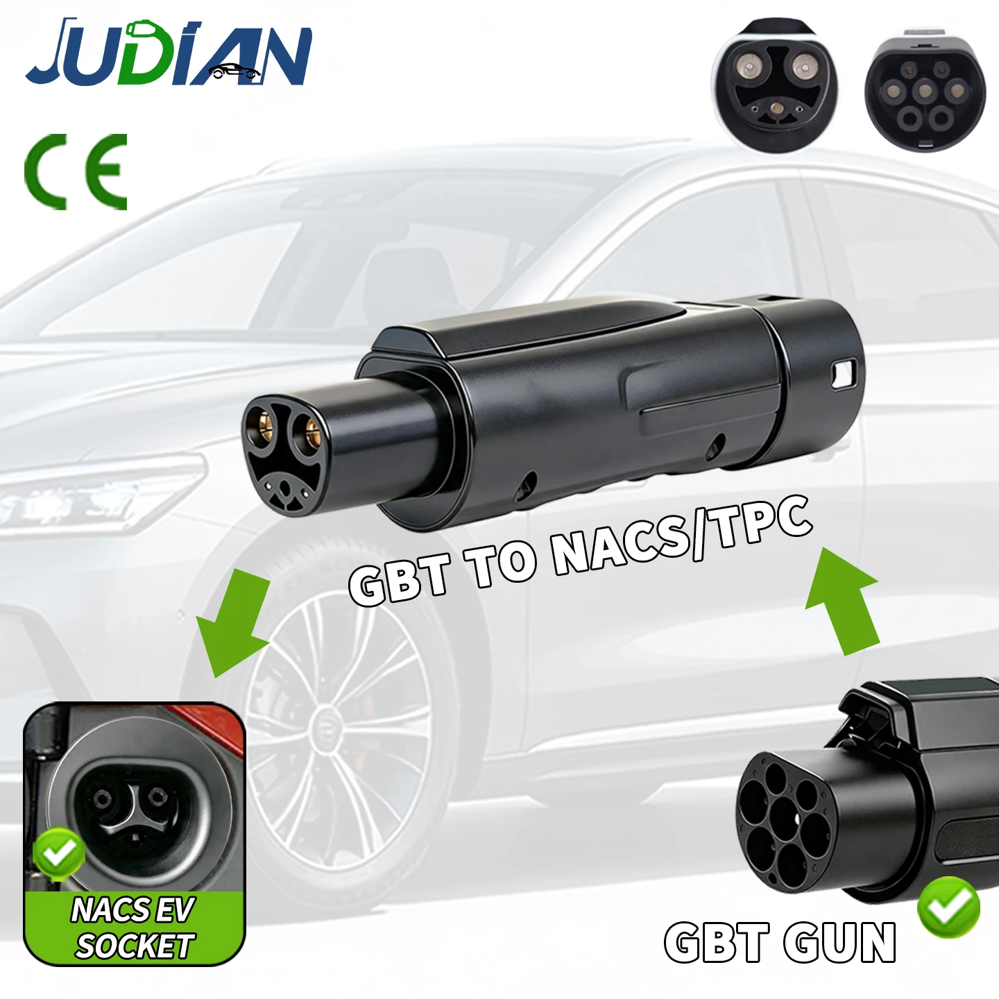 GB/T Pile EV Charging Adapter Converter 32A 7KW 22KW GB/T to Type2 Type1 NACS J1772 for EU Standard Electric Vehicles