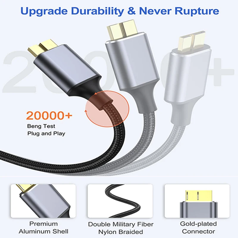 USB C to Micro B Cable Type C to USB 3.0 5Gbps Data Connector Adapter For phone PC Macbook Hard Drive Disk Camera HDD SSD Cord