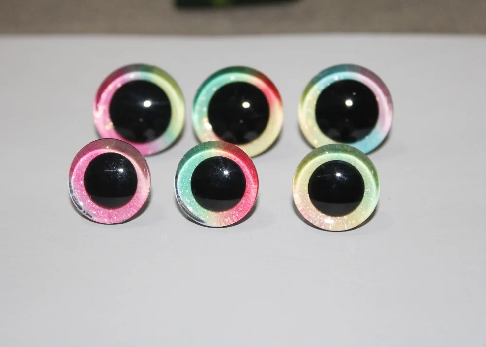 

100pcs/lot new style lovely 16mm/20mm/24mm 3D plastic clear safety toy eyes+Rainbow color +white washer for doll ---size option