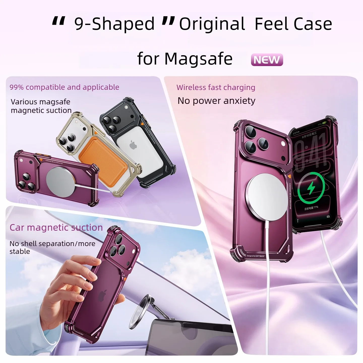 Eary 9-Shaped Metal Case for iPhone 18 Pro Max 18 Pro for Magsafe With Lens Holder Stand Frameless Bumper Shockproof Phone Cover view 3