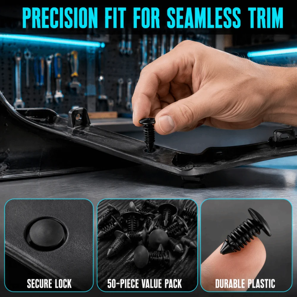 50PCS Handy Plastic Retainer Clip Black Universal Bumper Rivet Fastener Durable Push Pin Clip Headliner Repair