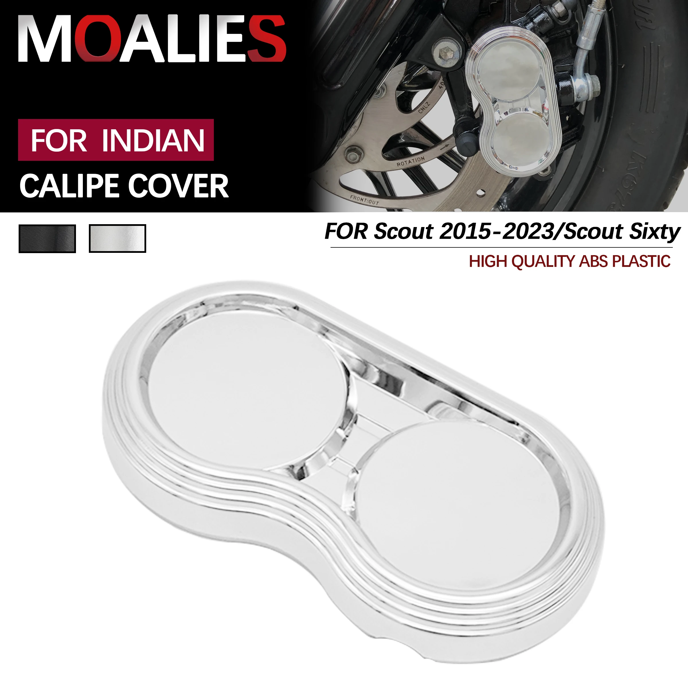 

For Indian Scout ABS Bobber Sixty 2015-2024 Motorcycle Chrome/Black Caliper Trim Cover Front Brake Caliper Accent Sticker