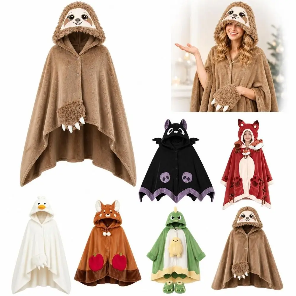 Cartoon Winter Wearable Blanket Soft Comfy Throw Blanket Keep Warm Bat/Raccoon/White Goose/Fox Design Blanket Hoodie