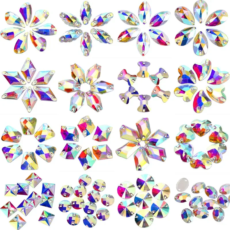 Bobohoo Resin All Shapes Crystal AB Resin Round Sew On Rhinestones Flatback Rhinstone Crystal Sewing Rhinestone For Garment