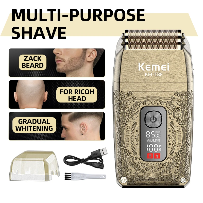 Kemei 8500 RPM Shaver Professional Electric Razor Shaving Machine Powerful Beard Trimmer Metal Razor LED Display Shaver for Men