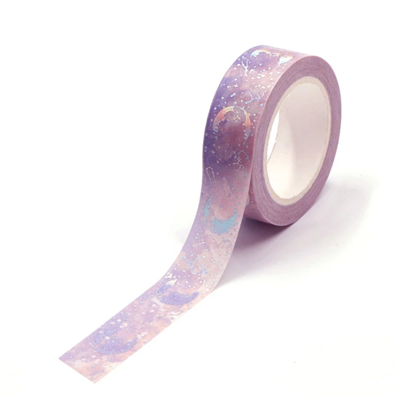 NEW 1PC. 10M Purple Silver Moon Foil Washi Tape DIY Decorative Scrapbooking Planner Adhesive Masking Tape Kawaii Stationery