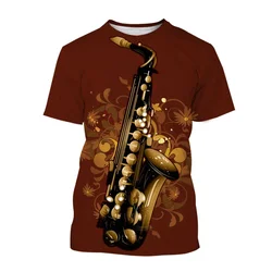 New Summer Tide Fashion Saxophone Pattern Men T-Shirts  Casual 3D Print Tees Hip Hop Personality Round Neck Short Sleeve Tops