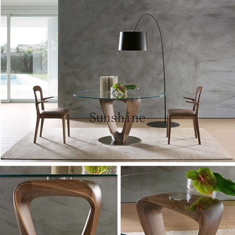 

Large and small apartment solid wood dining table and chair combination round high-end table