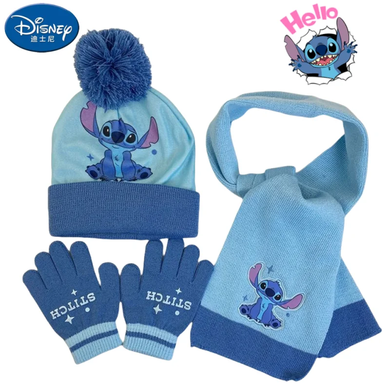 Nouveau Disney automne hiver enfants chapeau à fines rayures point dessin animé écharpe chapeau gant