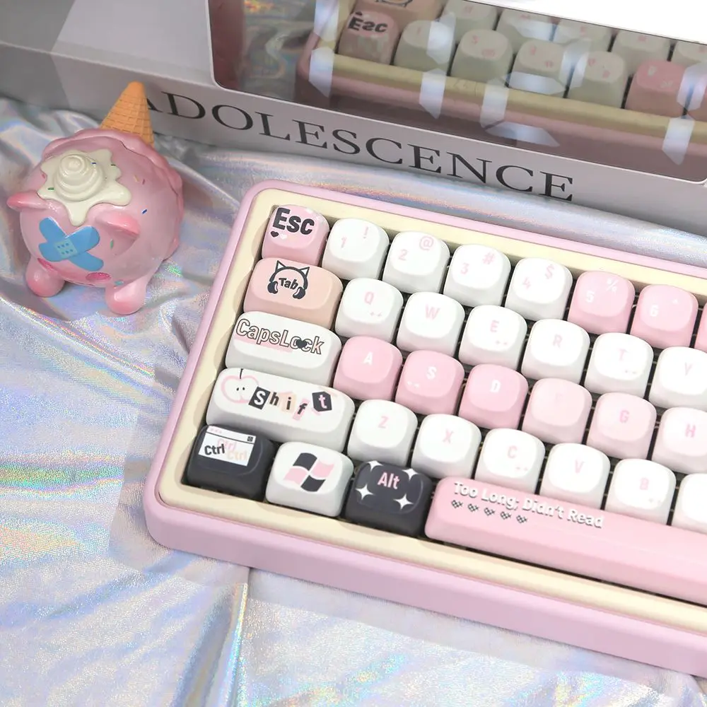 No attribute pink cute round keycap MOA high black powder pbt hot sublimation customized adaptation hi75 f75