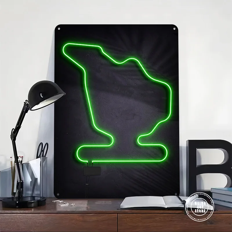Race Track Hungarian Neon Printing Poster Customized Retro Wall Art Vintage Metal Signs for Room Home Decorations Bathroom Decor