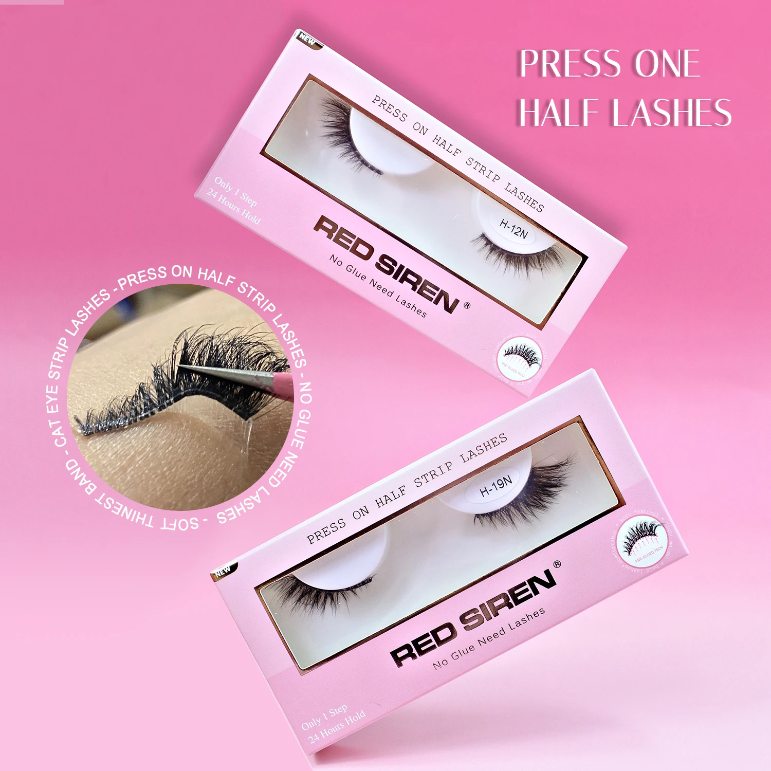 Ciglia a striscia completa precollate Ciglia a pressione autoadesive Mezze ciglia artigianali Logo personalizzato Ciglia a mezza striscia precollate