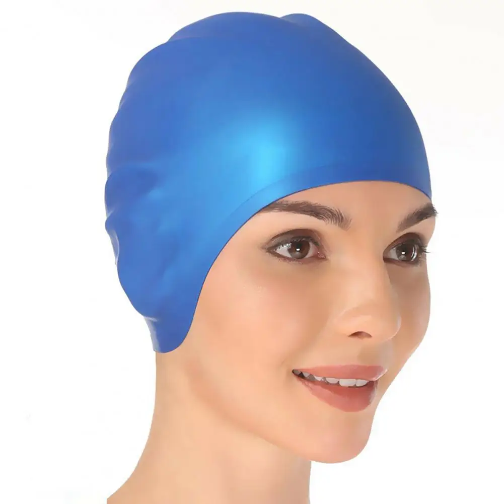 Gorros de natación elásticos para hombre y mujer, gorro impermeable para piscina, protege las orejas, pelo largo, gorro de buceo de silicona, gorro de baño