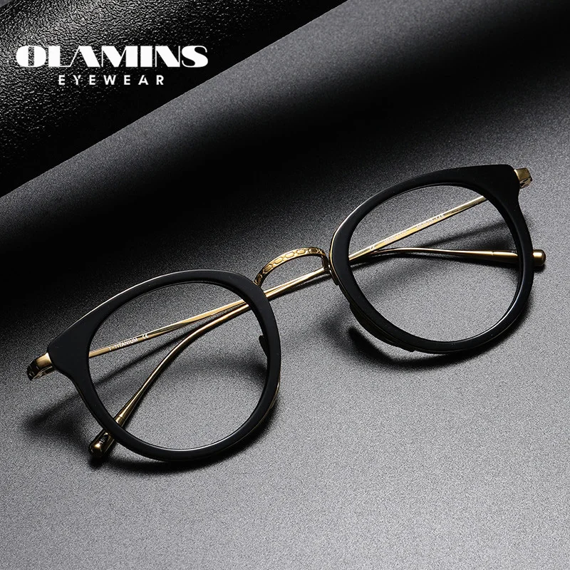 

OLAMINS Fashionable Pure Titanium Frame Vogue Glasses Women Men Round Optical Eyeglasses Lightweight Spectacle Frame KMN-111