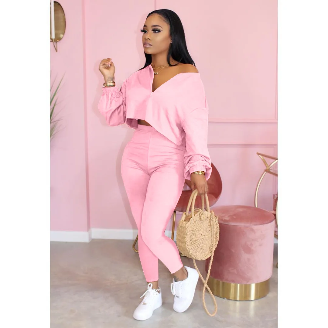 Autumn Ladies Plus Size Tracksuit Outfits Solid Color Elegant Casual Long Sleeve Pullover High-Waisted Fashion 2 Piece Pants Set