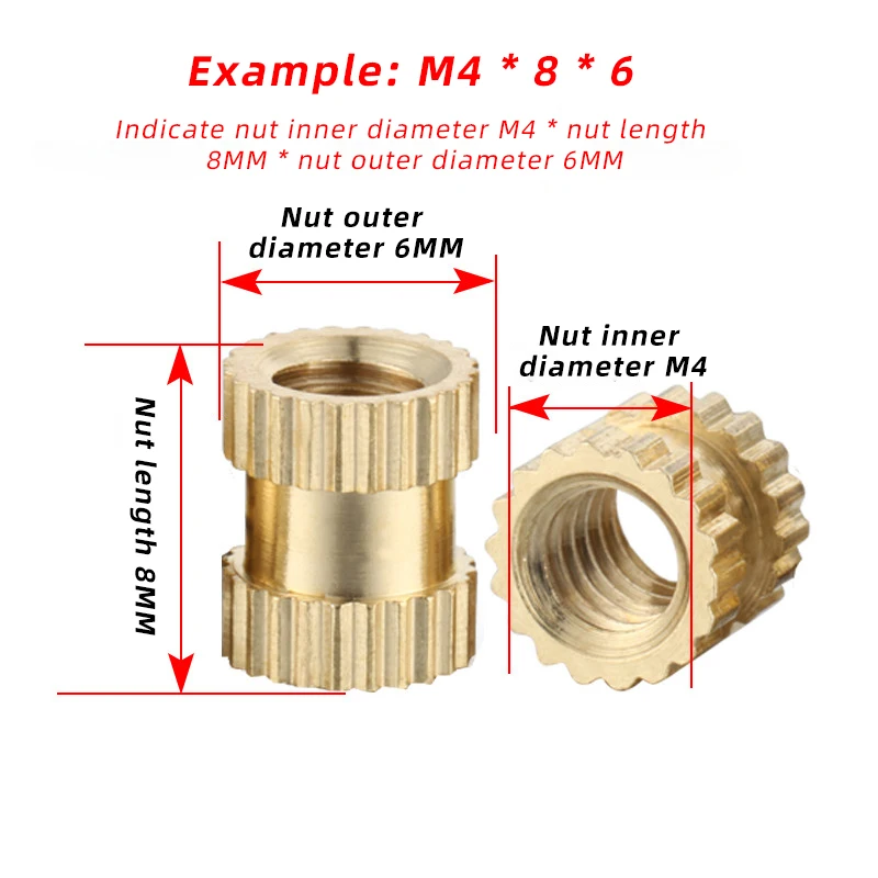 20/50/100 pieces M2 M2.5 M3 M4 M5 M6 M8 Brass Insert Nuts Injection-Molded Brass Knurled Threaded Insert Nuts Embedded