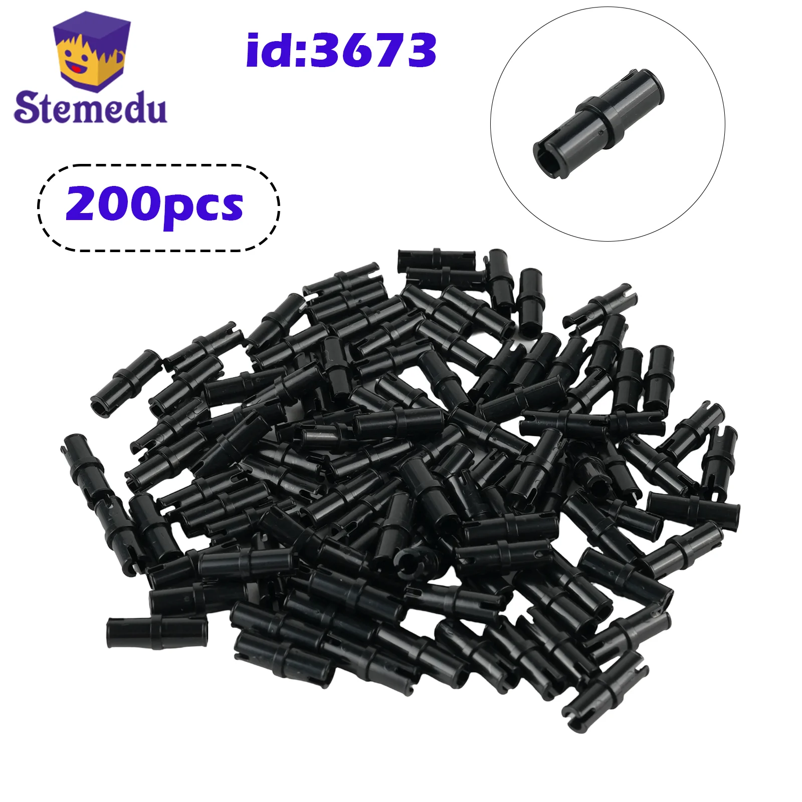 200PCS/Set MOC Smooth Pin Connector 3673 Technology Building Blocks Parts 1x2 Connector Assembly Modified Toy Bricks Accessories
