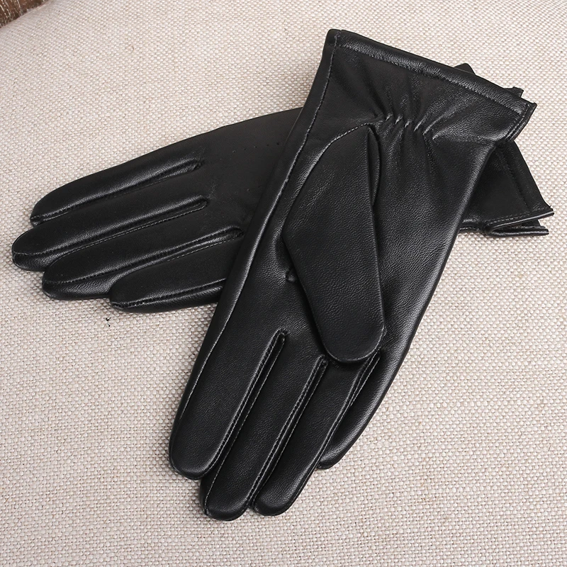 Gours Women\'s Genuine Leather Gloves Black Classic Sheepskin Touch Screen Gloves Winter Thick Warm Fashion Mittens New GSL076